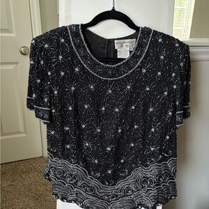 Papell Boutique Black and Silver Beaded Blouse